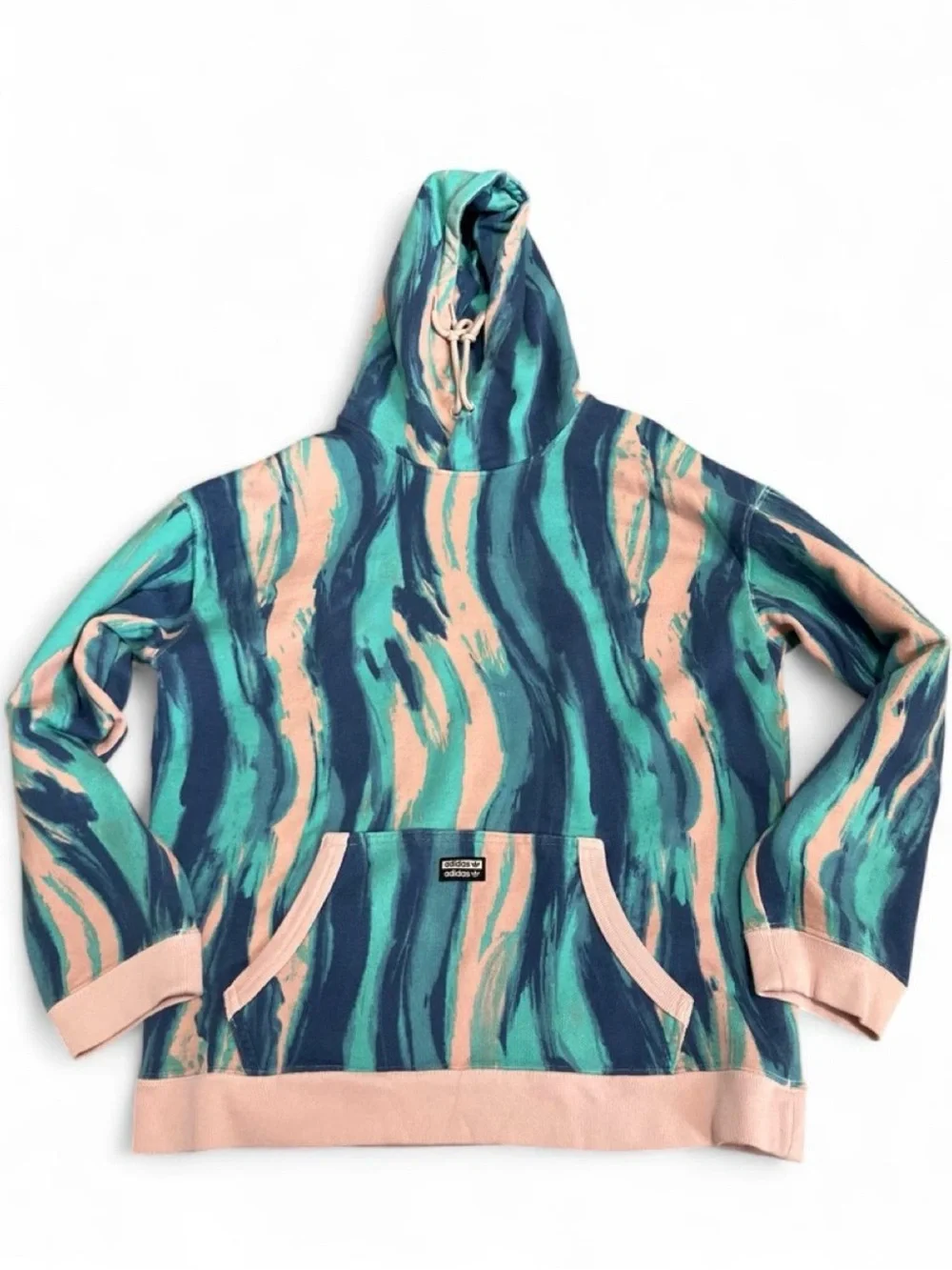 adidas Originals R.Y.V. AOP Hoodie Small Blue Multicolor Graphic Pullover